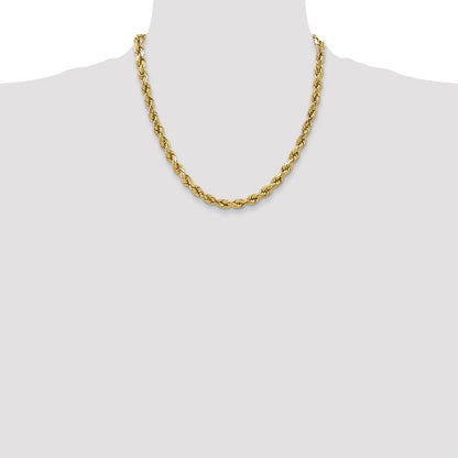 2 Inch 10K Yellow Gold 4.9mm Semi-Solid D/C Rope Chain Necklace