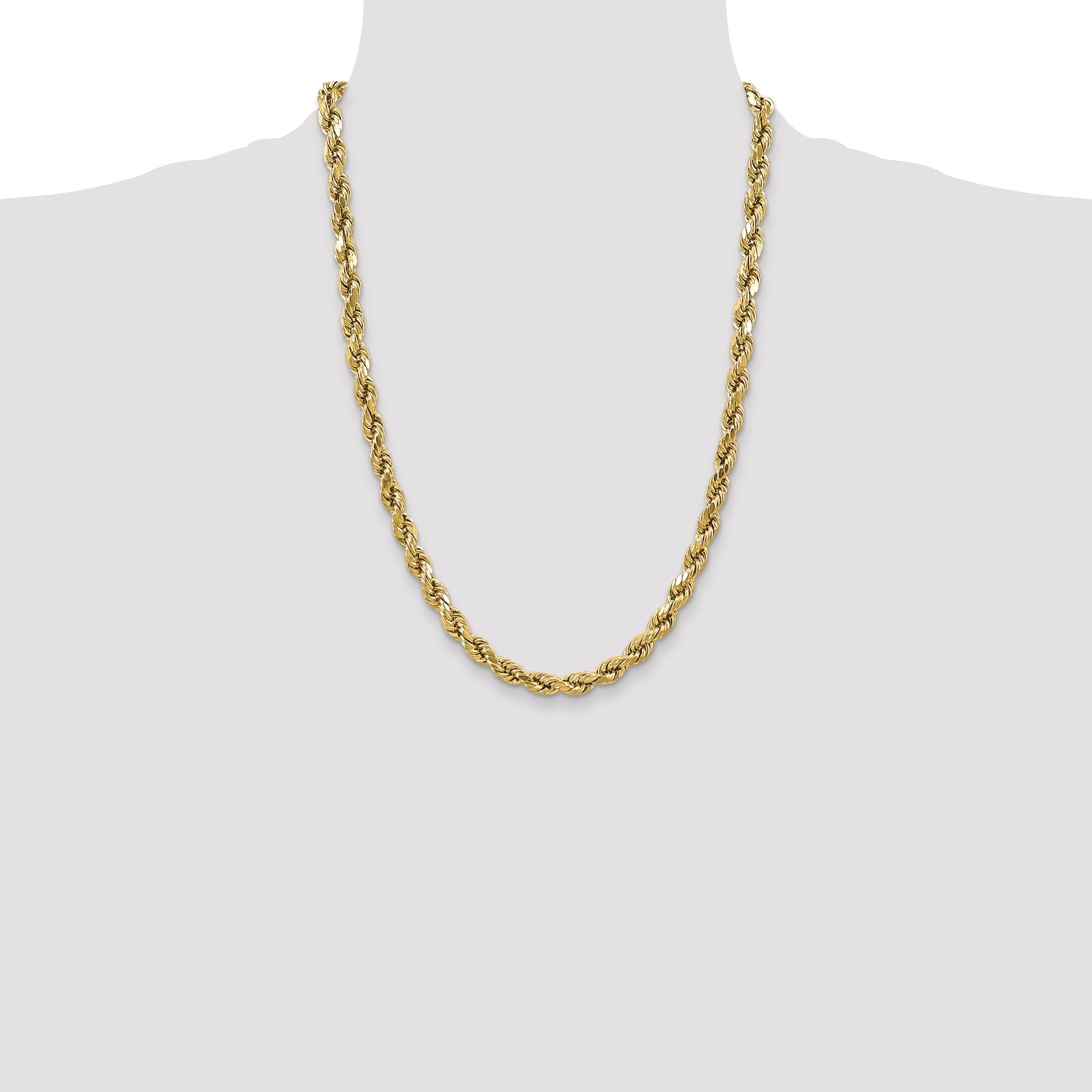 24 Inch 10K Yellow Gold 4.9mm Semi-Solid D/C Rope Chain Necklace