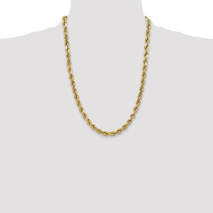 24 Inch 10K Yellow Gold 4.9mm Semi-Solid D/C Rope Chain Necklace