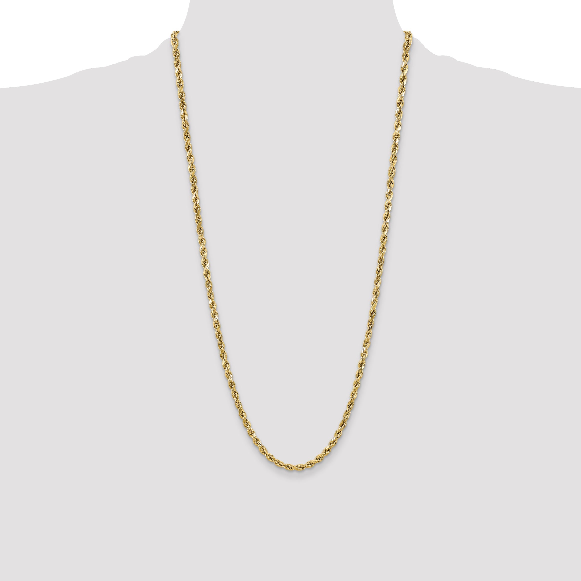 28 Inch 10K Yellow Gold 4.9mm Semi-Solid D/C Rope Chain Necklace