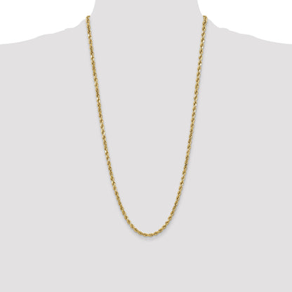 28 Inch 10K Yellow Gold 4.9mm Semi-Solid D/C Rope Chain Necklace