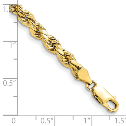 9 Inch 10K Yellow Gold 4.9mm Semi-Solid D/C Rope Chain Bracelet