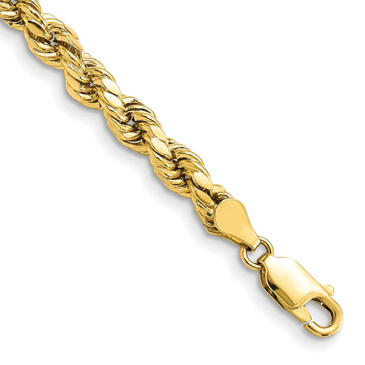 8 Inch 10K Yellow Gold 4.9mm Semi-Solid D/C Rope Chain Bracelet