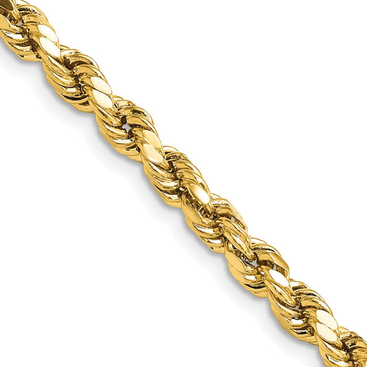 26 Inch 10K Yellow Gold 4.9mm Semi-Solid D/C Rope Chain Necklace