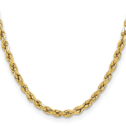 22 Inch 10K Yellow Gold 5.5mm Semi-Solid D/C Rope Chain Necklace