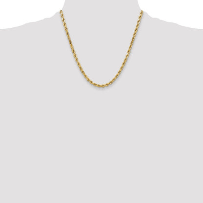 2 Inch 10K Yellow Gold 5.5mm Semi-Solid D/C Rope Chain Necklace