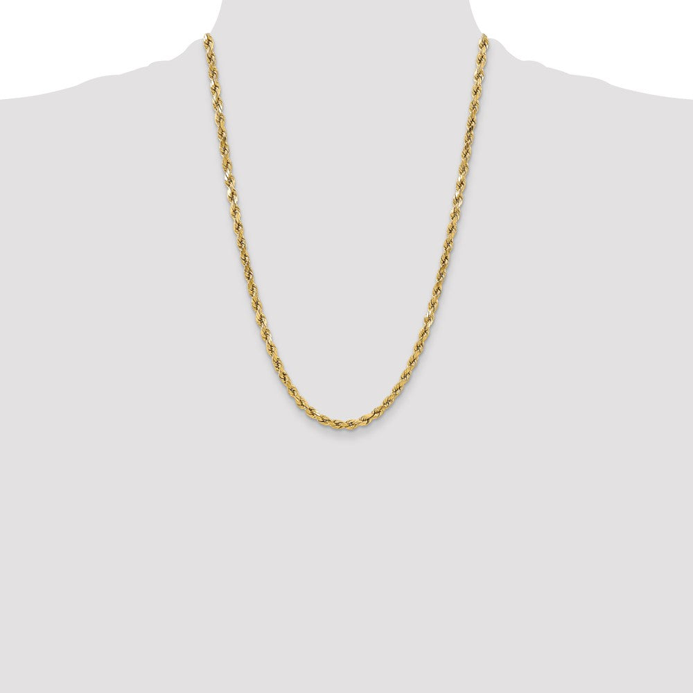 24 Inch 10K Yellow Gold 5.5mm Semi-Solid D/C Rope Chain Necklace