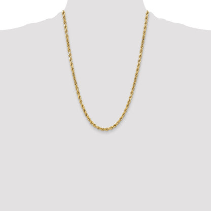 24 Inch 10K Yellow Gold 5.5mm Semi-Solid D/C Rope Chain Necklace