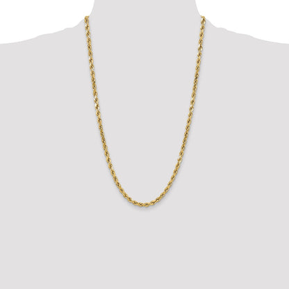 26 Inch 10K Yellow Gold 5.5mm Semi-Solid D/C Rope Chain Necklace