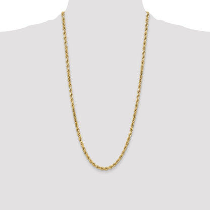 28 Inch 10K Yellow Gold 5.5mm Semi-Solid D/C Rope Chain Necklace