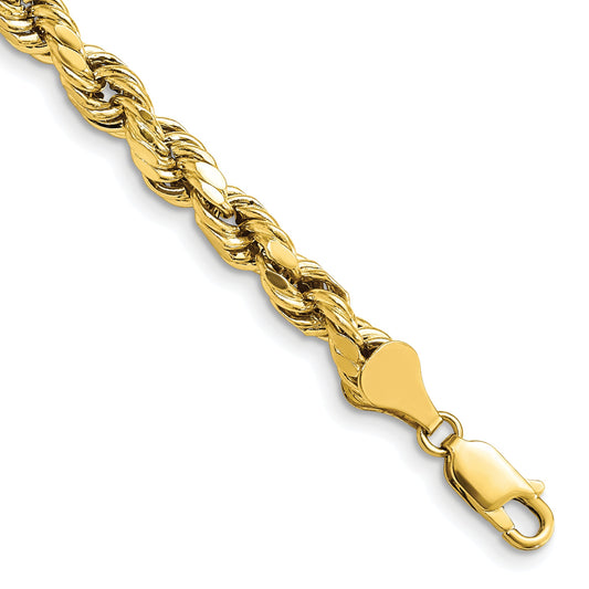 7 Inch 10K Yellow Gold 5.5mm Semi-Solid D/C Rope Chain Bracelet