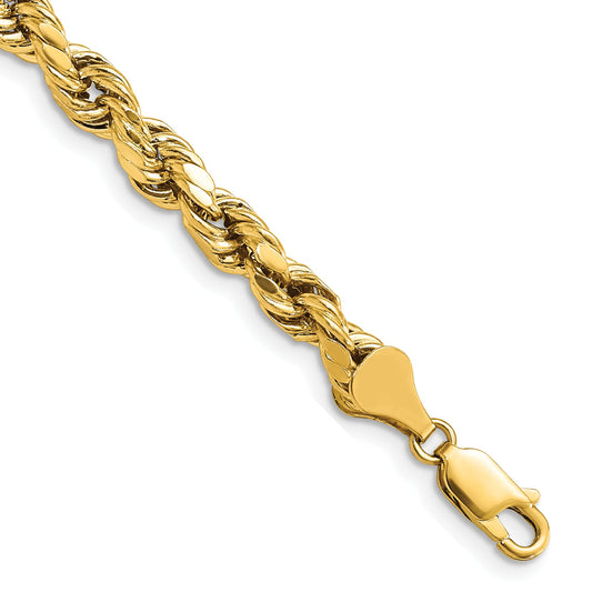 9 Inch 10K Yellow Gold 5.5mm Semi-Solid D/C Rope Chain Bracelet