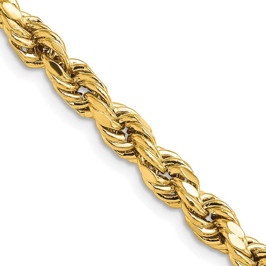 16 Inch 10K Yellow Gold 5.5mm Semi-Solid D/C Rope Chain Necklace