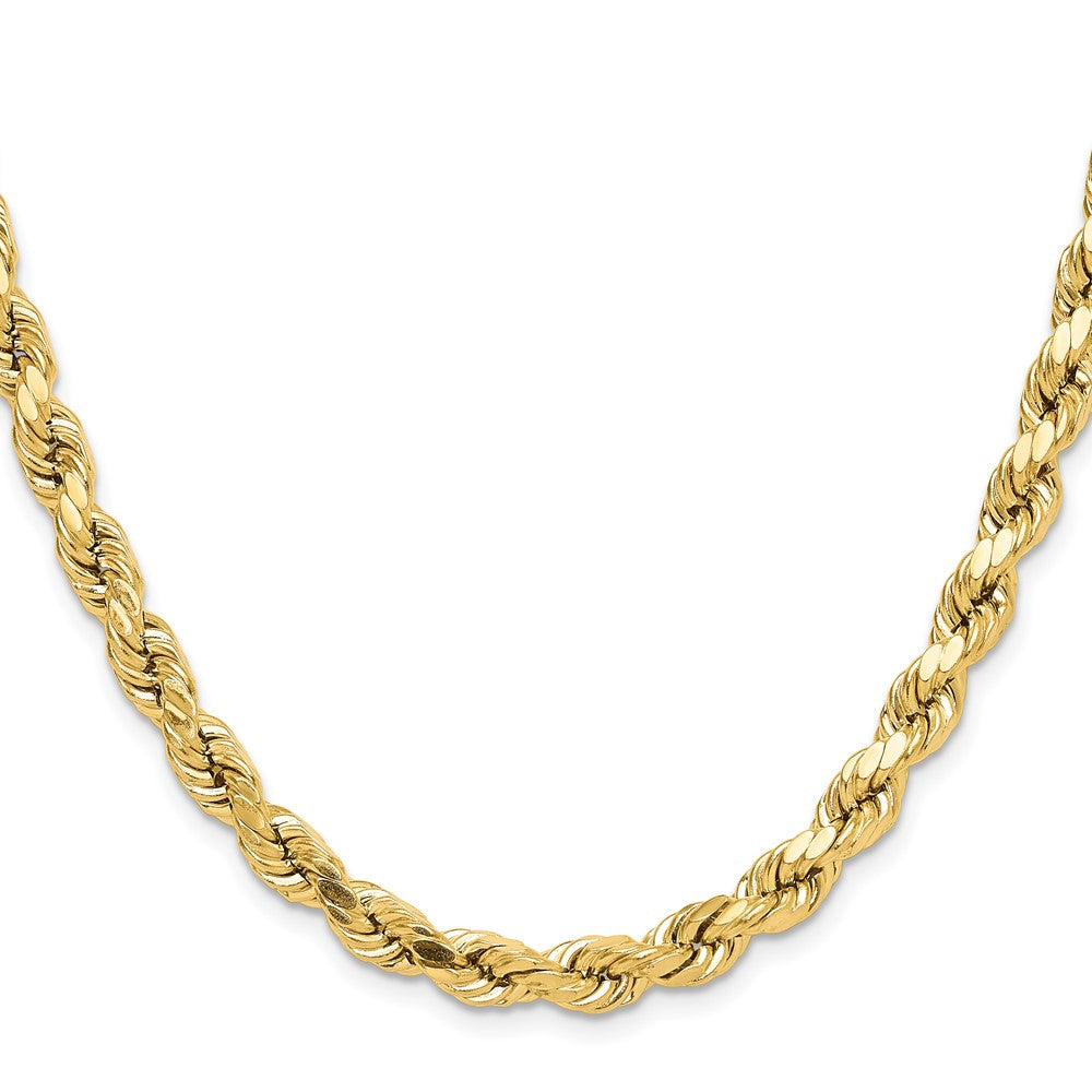 2 Inch 10K Yellow Gold 6.5mm Semi-Solid D/C Rope Chain Necklace