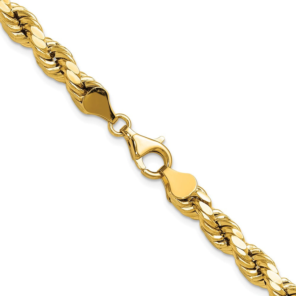 24 Inch 10K Yellow Gold 6.5mm Semi-Solid D/C Rope Chain Necklace