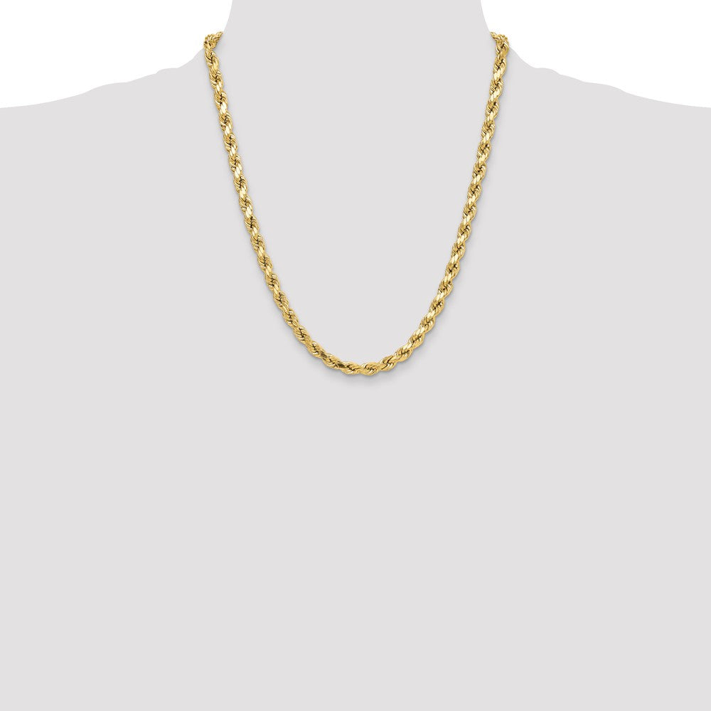 22 Inch 10K Yellow Gold 6.5mm Semi-Solid D/C Rope Chain Necklace