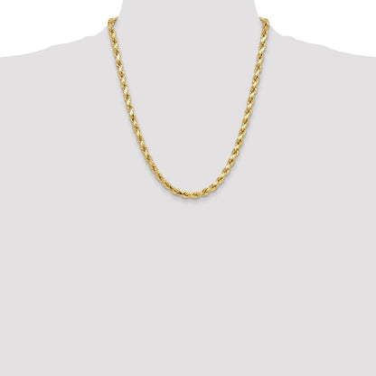 22 Inch 10K Yellow Gold 6.5mm Semi-Solid D/C Rope Chain Necklace