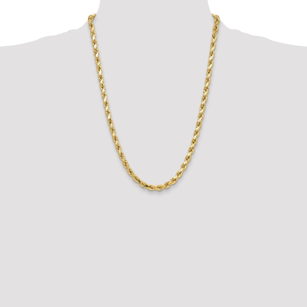 24 Inch 10K Yellow Gold 6.5mm Semi-Solid D/C Rope Chain Necklace