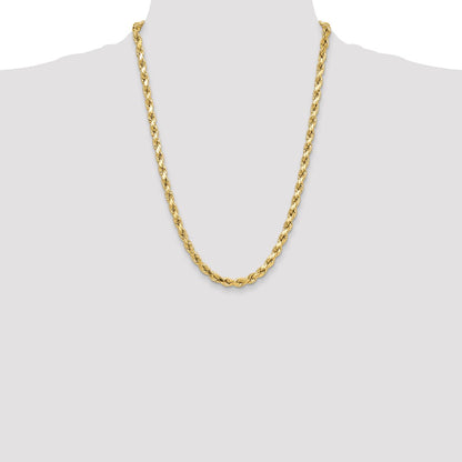 24 Inch 10K Yellow Gold 6.5mm Semi-Solid D/C Rope Chain Necklace