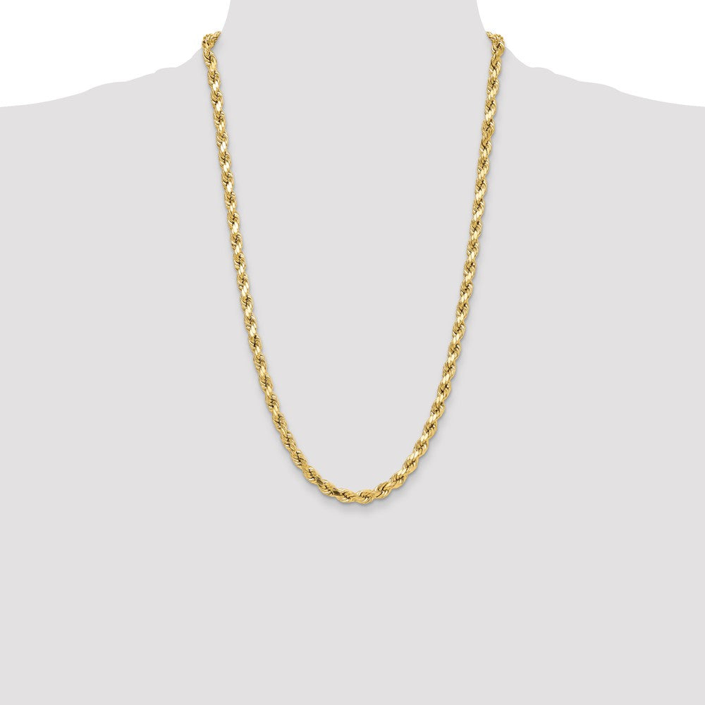 26 Inch 10K Yellow Gold 6.5mm Semi-Solid D/C Rope Chain Necklace