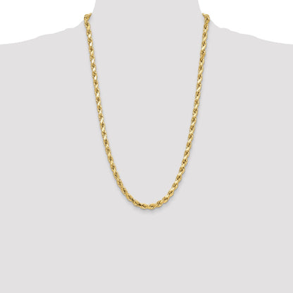 26 Inch 10K Yellow Gold 6.5mm Semi-Solid D/C Rope Chain Necklace