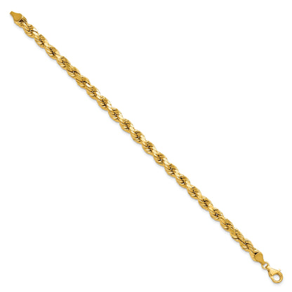 9 Inch 10K Yellow Gold 6.5mm Semi-Solid D/C Rope Chain Bracelet