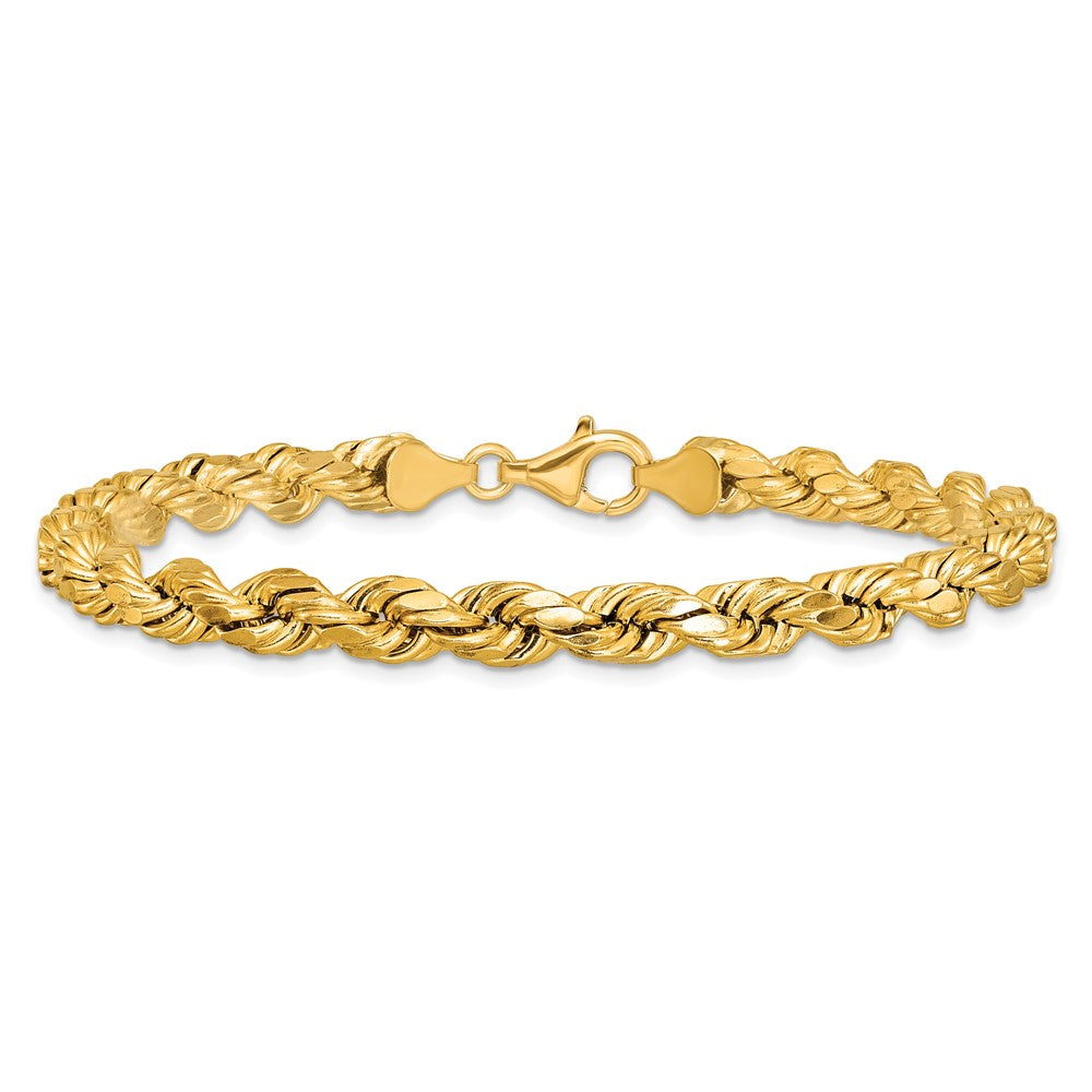 8 Inch 10K Yellow Gold 6.5mm Semi-Solid D/C Rope Chain Bracelet