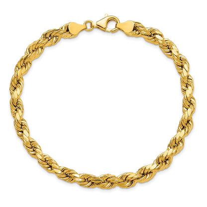 8 Inch 10K Yellow Gold 6.5mm Semi-Solid D/C Rope Chain Bracelet