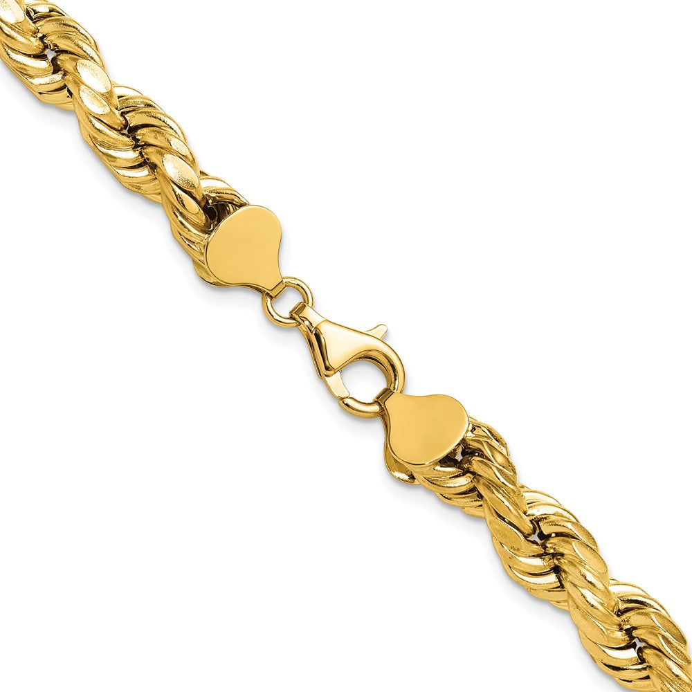 24 Inch 10K Yellow Gold 8.0mm Semi-Solid D/C Rope Chain Necklace