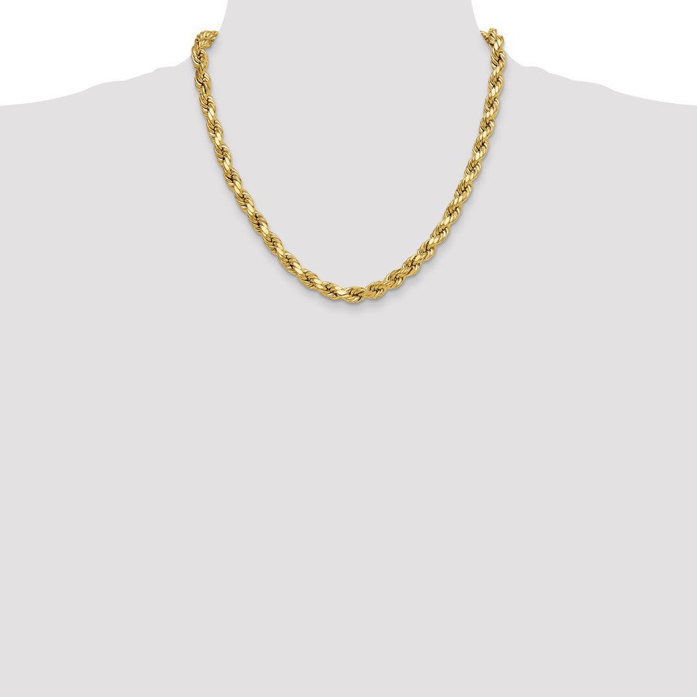2 Inch 10K Yellow Gold 8.0mm Semi-Solid D/C Rope Chain Necklace