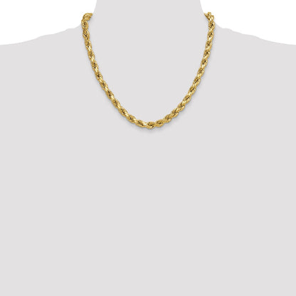 2 Inch 10K Yellow Gold 8.0mm Semi-Solid D/C Rope Chain Necklace