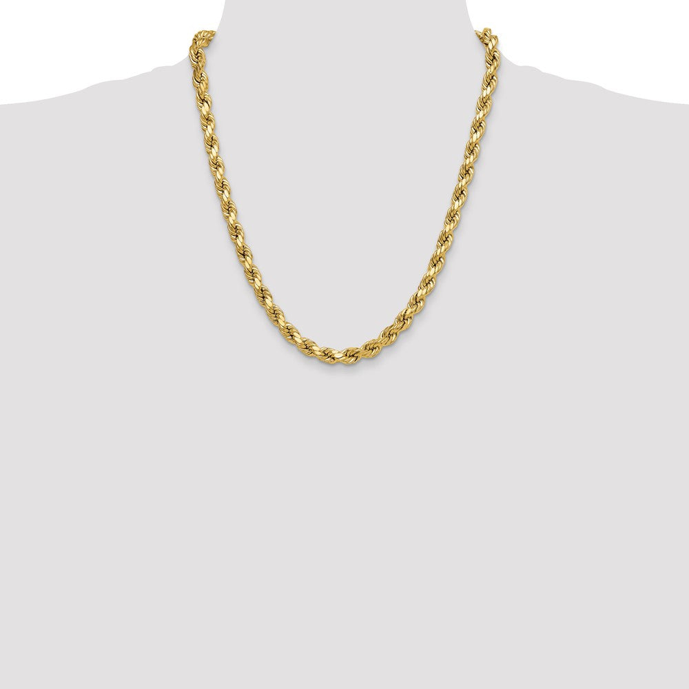 22 Inch 10K Yellow Gold 8.0mm Semi-Solid D/C Rope Chain Necklace
