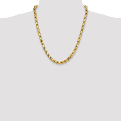 22 Inch 10K Yellow Gold 8.0mm Semi-Solid D/C Rope Chain Necklace