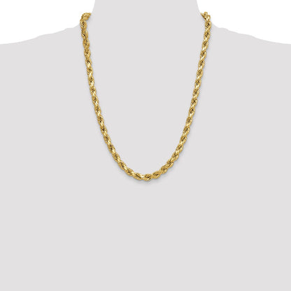 24 Inch 10K Yellow Gold 8.0mm Semi-Solid D/C Rope Chain Necklace