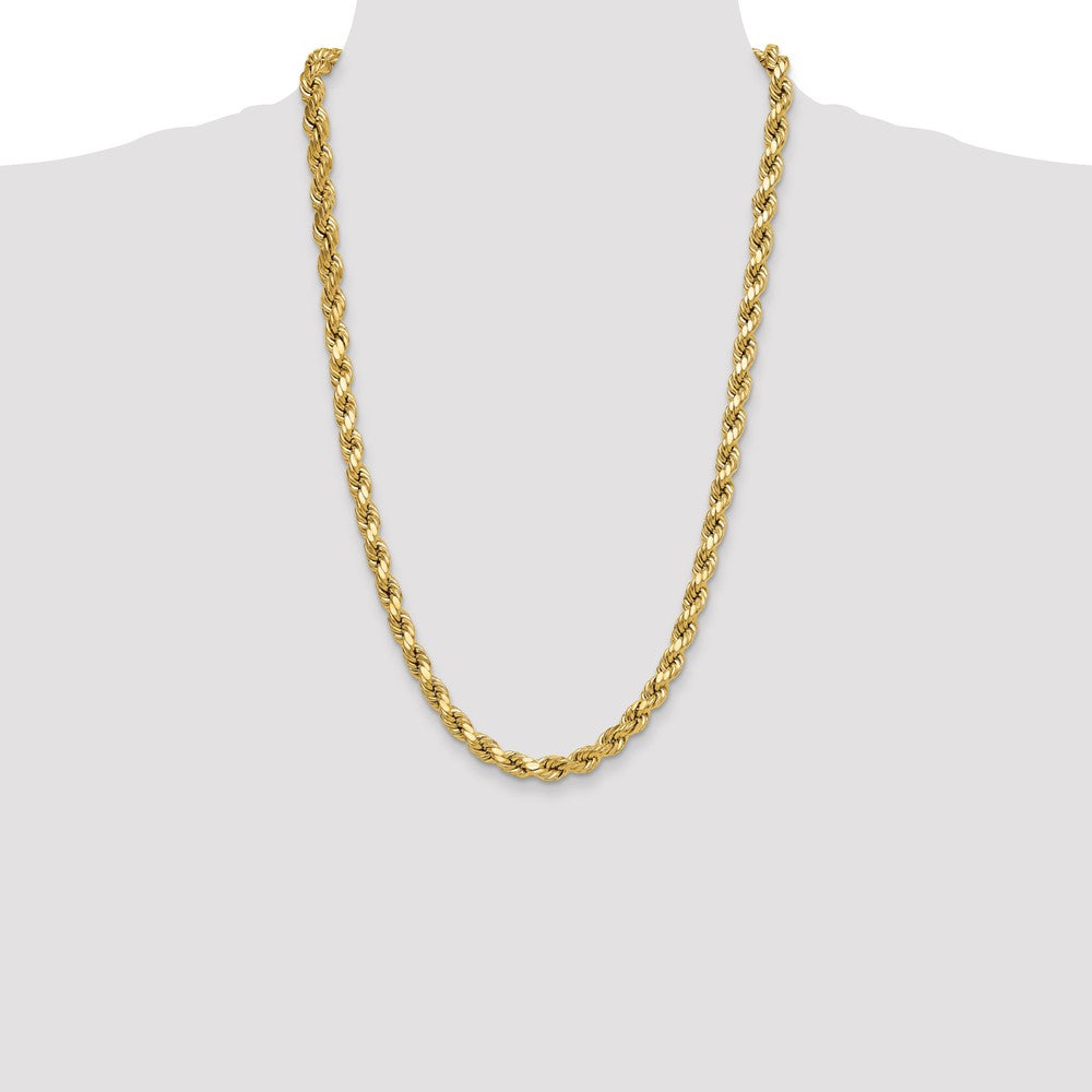 26 Inch 10K Yellow Gold 8.0mm Semi-Solid D/C Rope Chain Necklace