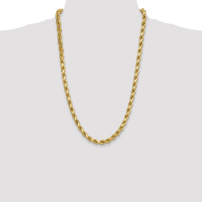26 Inch 10K Yellow Gold 8.0mm Semi-Solid D/C Rope Chain Necklace