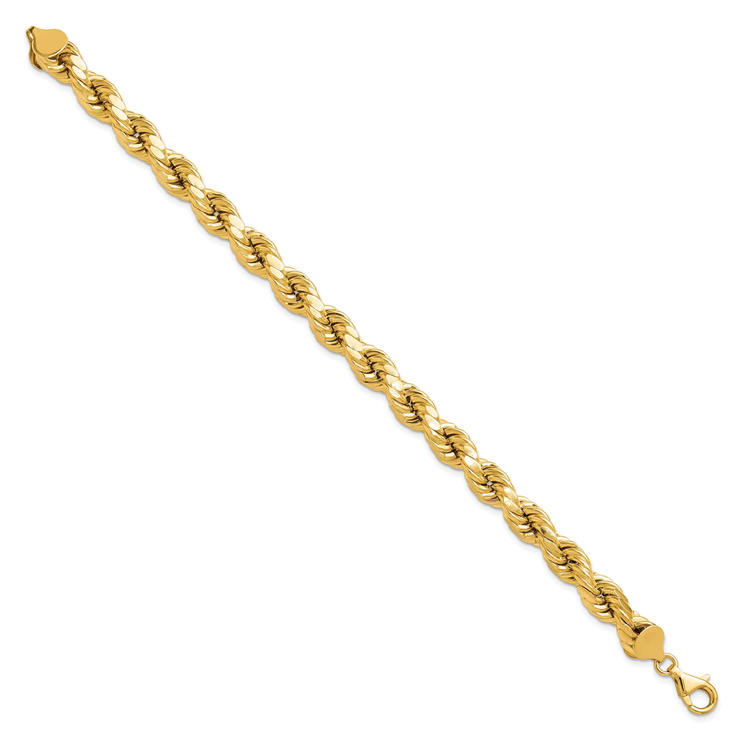 9 Inch 10K Yellow Gold 8mm Semi-Solid D/C Rope Chain Bracelet