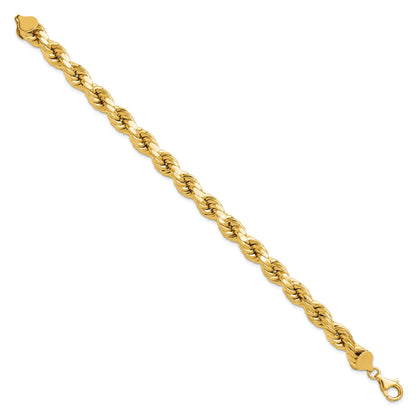 9 Inch 10K Yellow Gold 8mm Semi-Solid D/C Rope Chain Bracelet