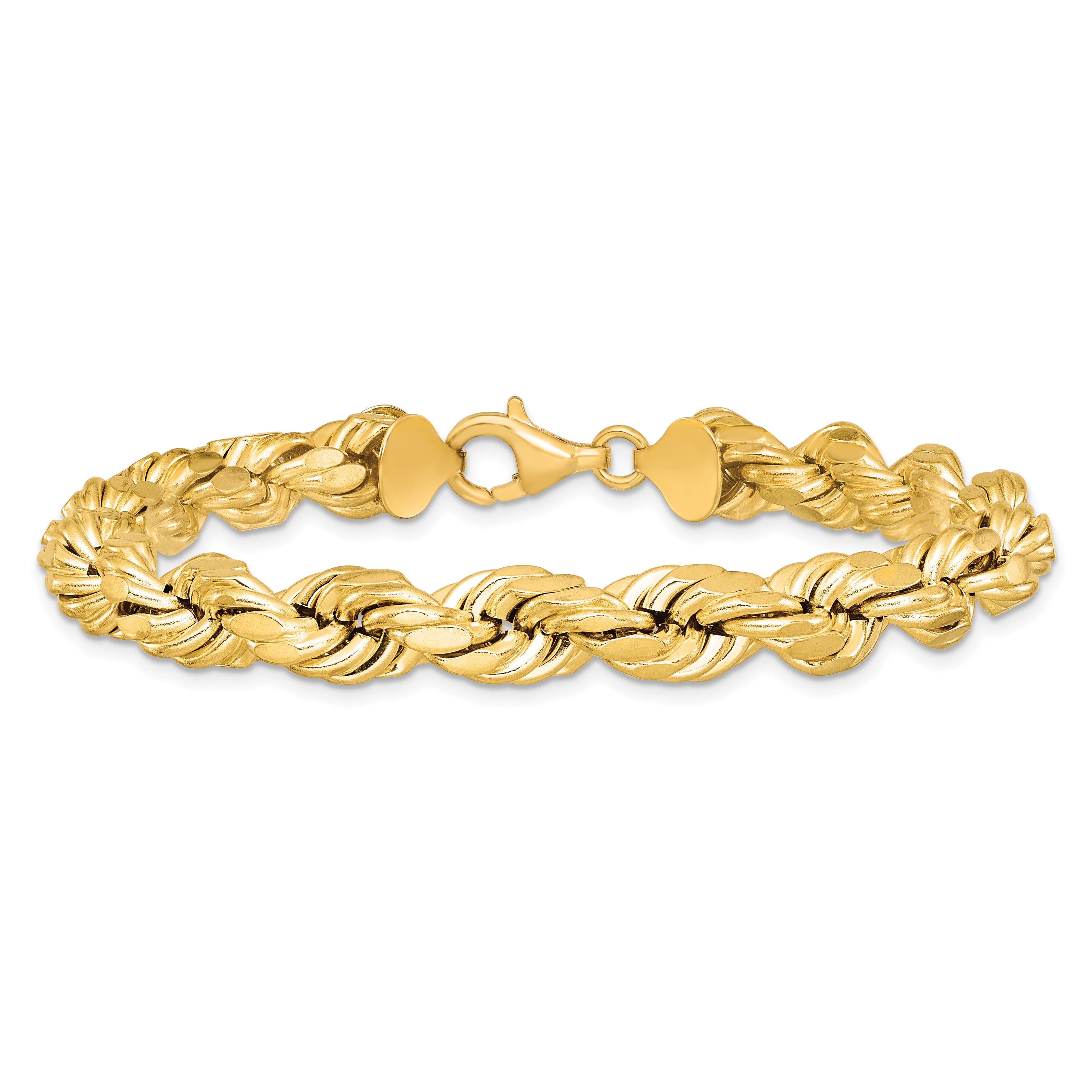 9 Inch 10K Yellow Gold 8mm Semi-Solid D/C Rope Chain Bracelet