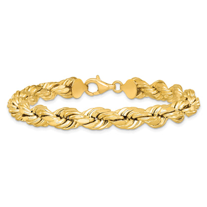 9 Inch 10K Yellow Gold 8mm Semi-Solid D/C Rope Chain Bracelet