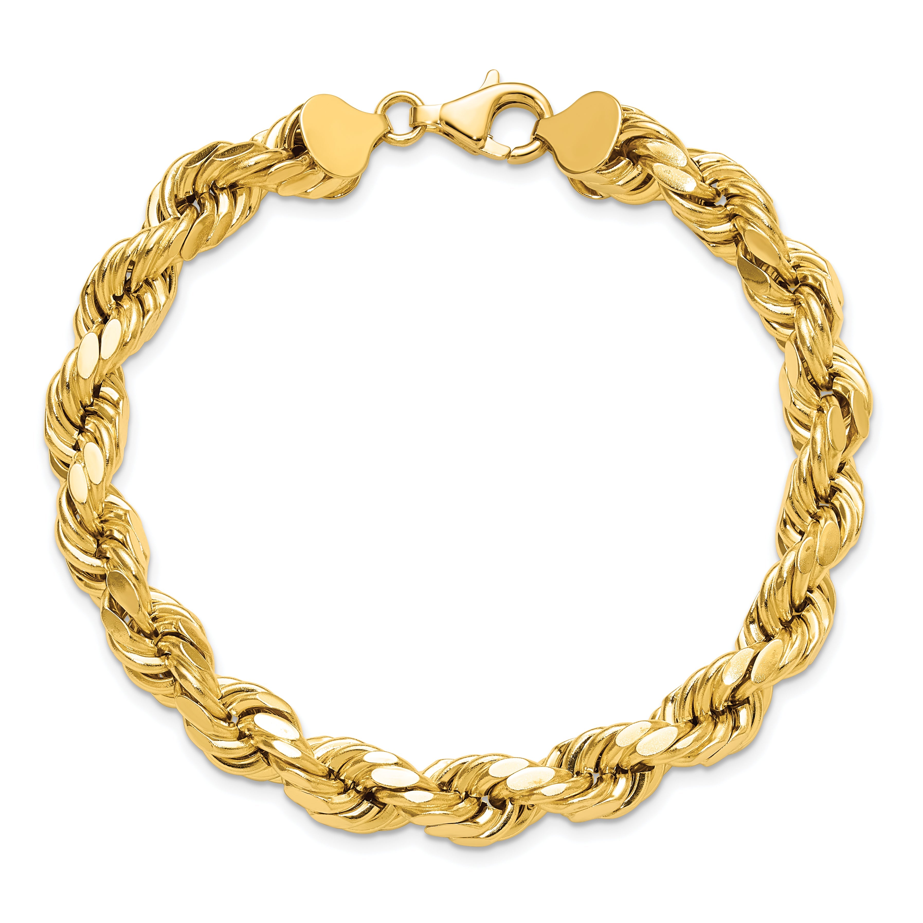 9 Inch 10K Yellow Gold 8mm Semi-Solid D/C Rope Chain Bracelet