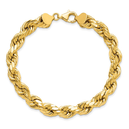 9 Inch 10K Yellow Gold 8mm Semi-Solid D/C Rope Chain Bracelet