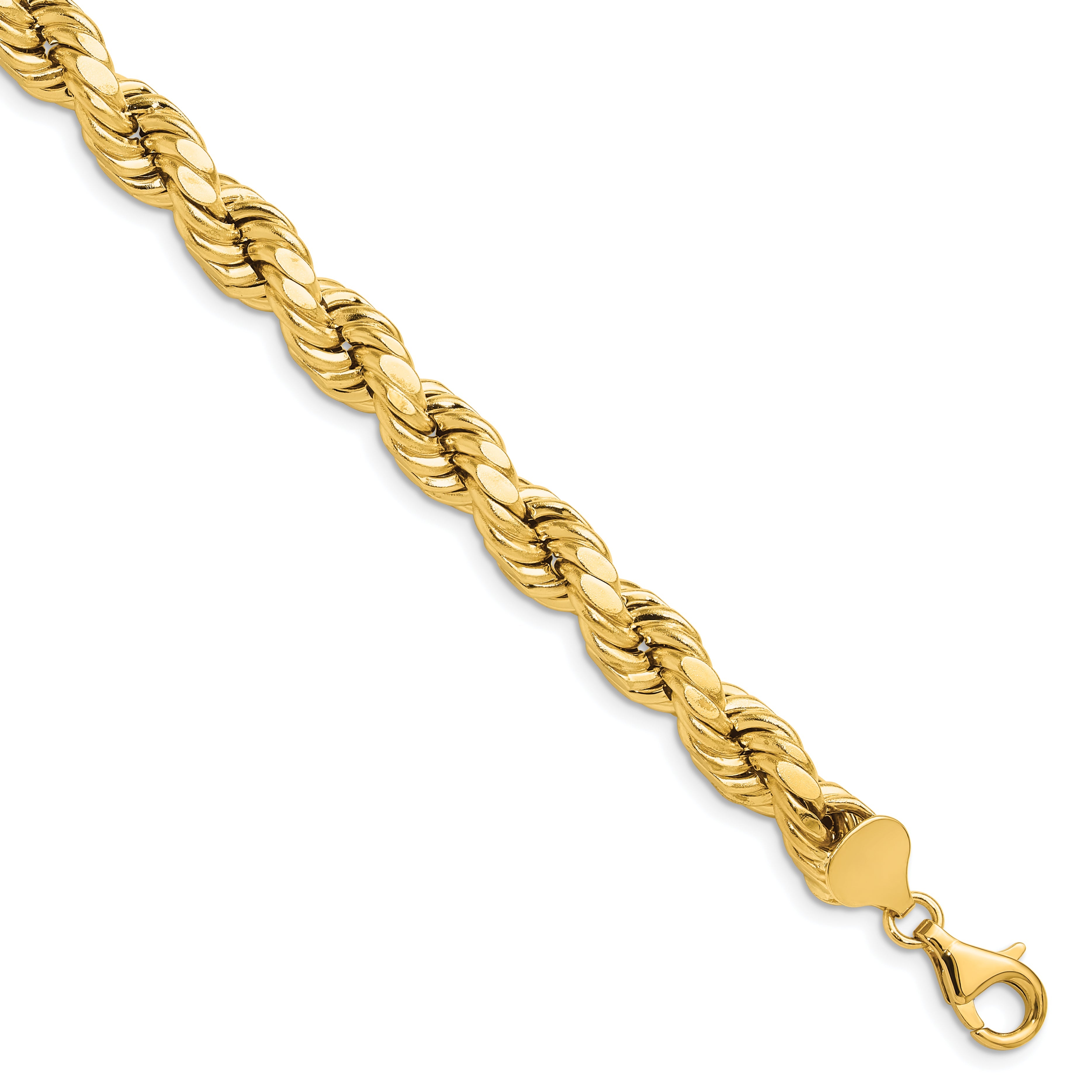9 Inch 10K Yellow Gold 8mm Semi-Solid D/C Rope Chain Bracelet