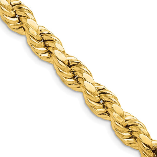24 Inch 10K Yellow Gold 8.0mm Semi-Solid D/C Rope Chain Necklace
