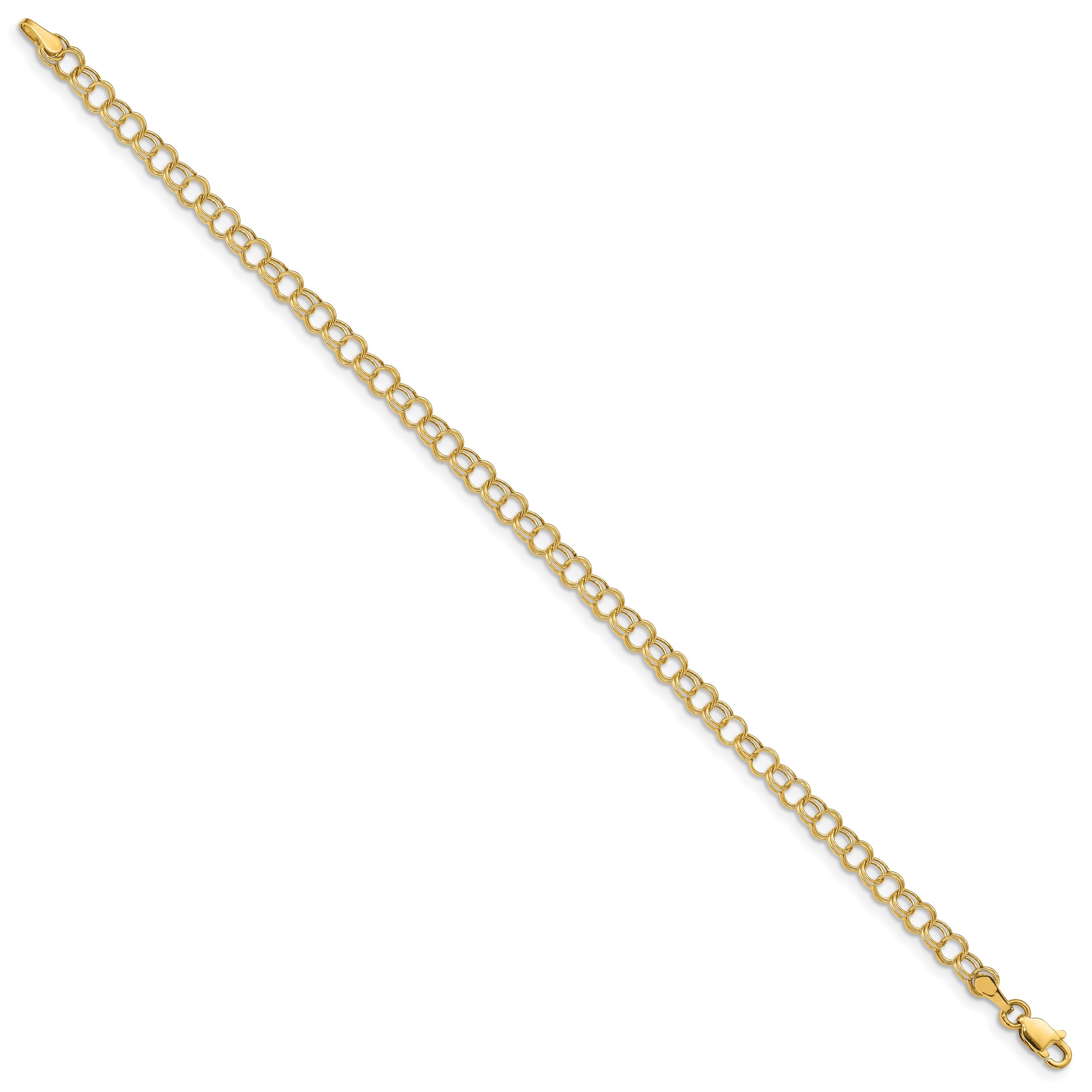 10K Yellow Gold Hollow Double Link Charm Bracelet