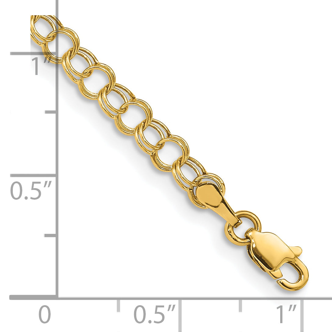 10K Yellow Gold Hollow Double Link Charm Bracelet