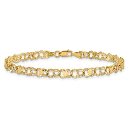 10K Yellow Gold Double Link Heart Charm Bracelet