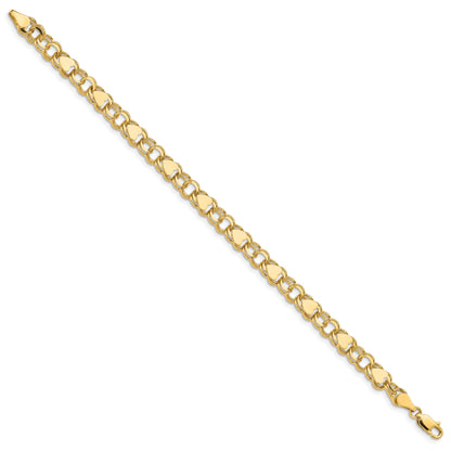 10K Yellow Gold Double Link With Hearts Charm Bracelet