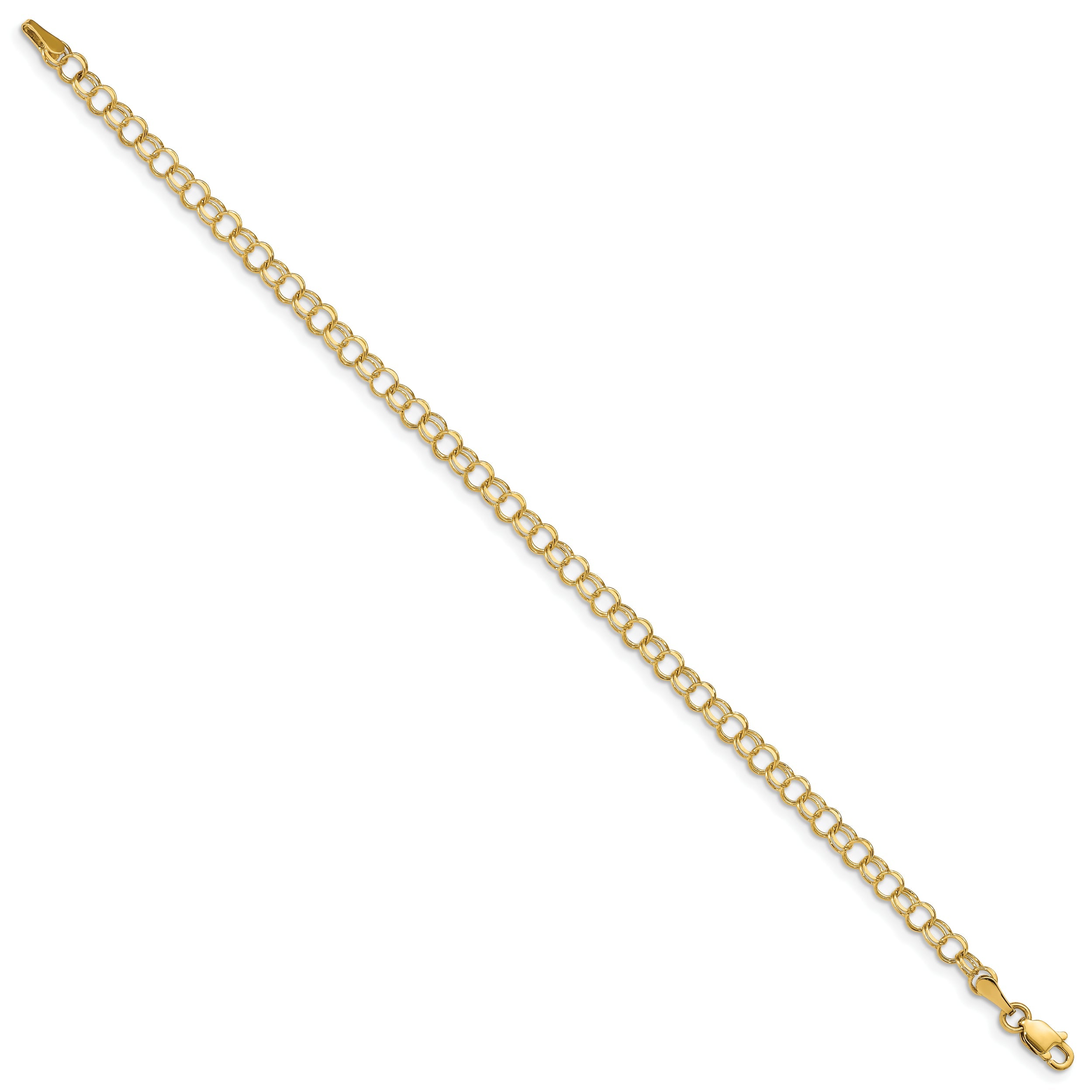 10K Yellow Gold Solid Double Link Charm Bracelet