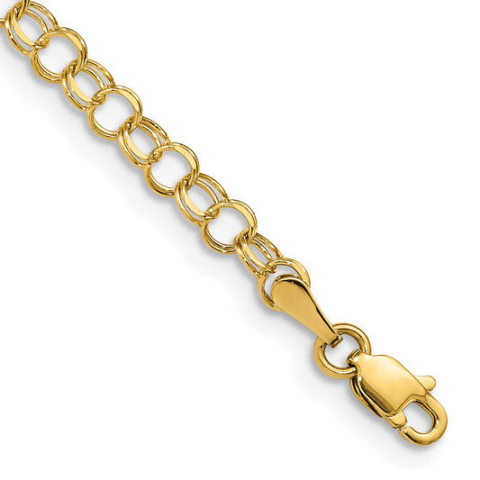 10K Yellow Gold Solid Double Link Charm Bracelet